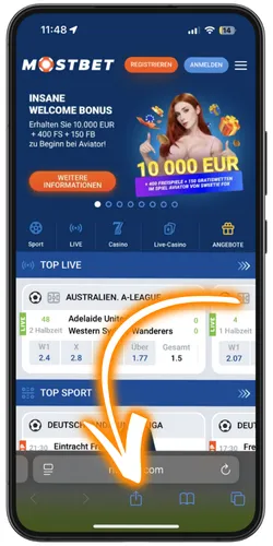 Browser-Ansicht der Mostbet-Plattform