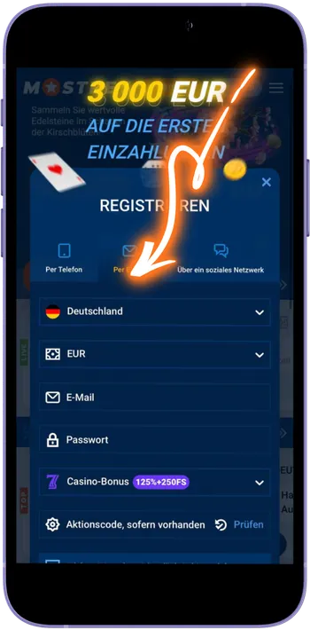 Mostbet Formular ausfüllen und Bonus wählen